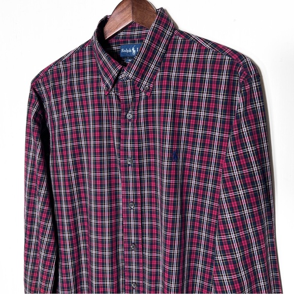 Polo Mens Black Red Multicolor Plaid Long Sleeve Buttondown Shirt Large - Picture 4 of 7